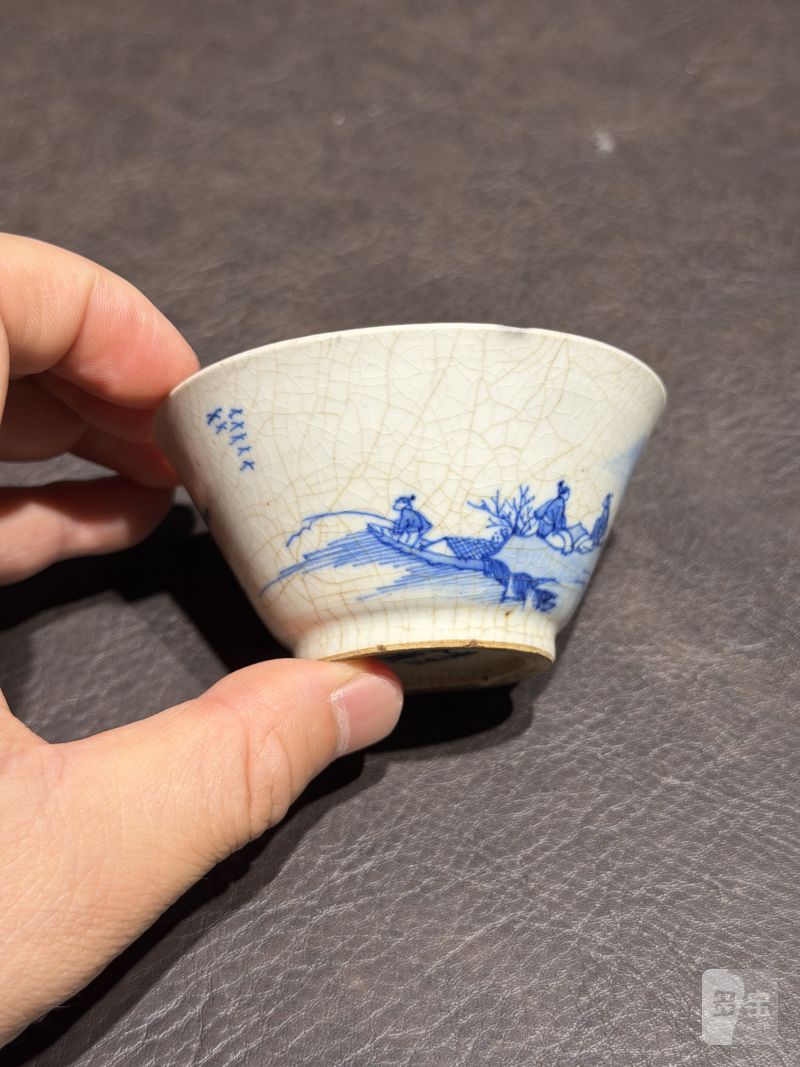 清康熙 青花“鹤鹿同春”若深杯一组三只 - 图38